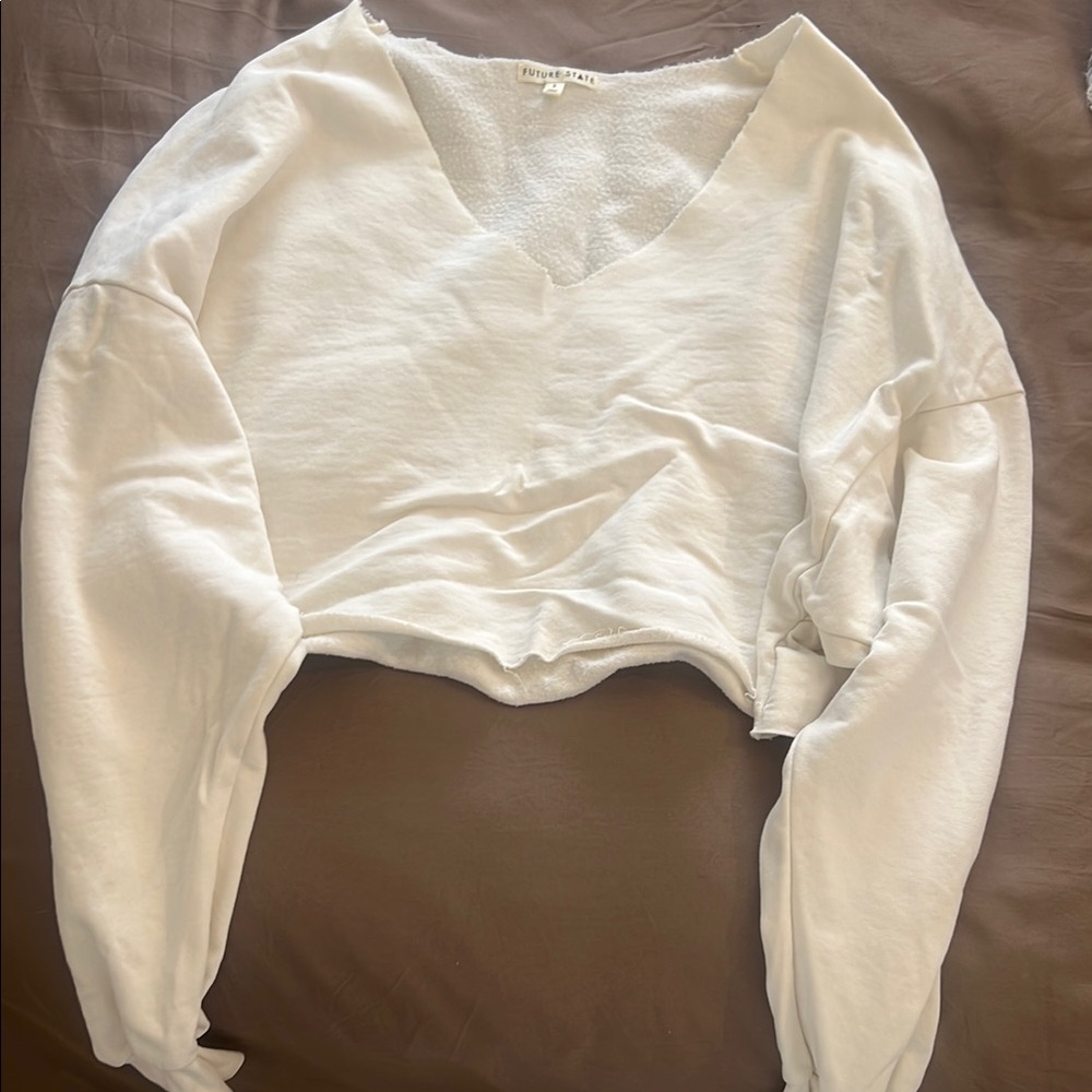 White cutoff crop sweatshirt